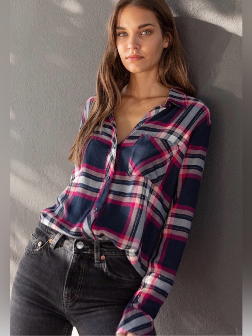RAILS Hunter Button Down Flannel-feel Plaid Top